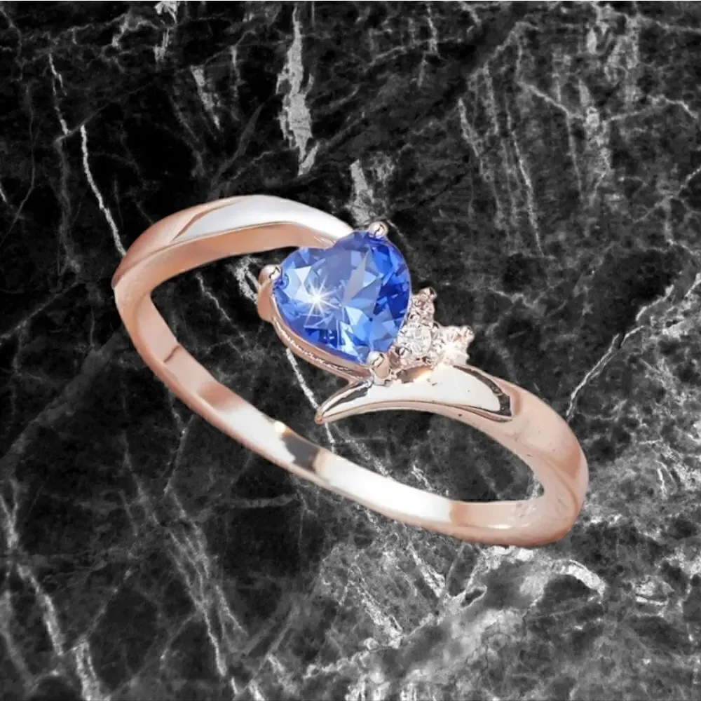 Heart Shaped Love Tanzanian Flame with Zircon Ring Size 7.5